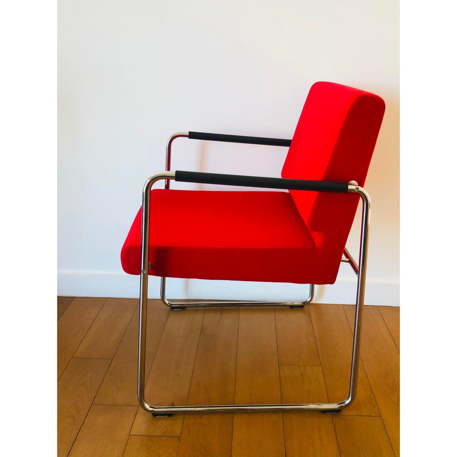 Modern Genio, Swiss Made Red Accent Chair, in Fabric, in Stock