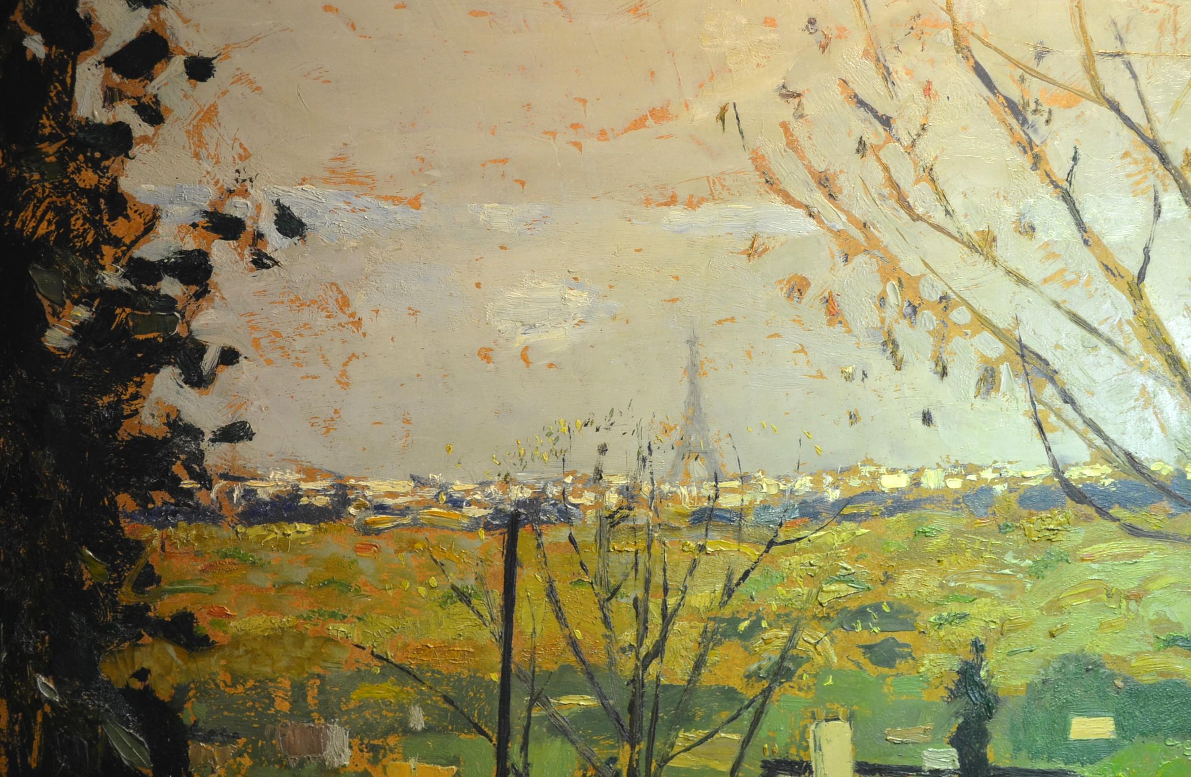 GENIS René (1922-2004) untitled, landscape view of the Eiffel Tower from my window. Oil on hardboard, signed lower right. Dimensions: 65x46 cm - Frame: 76.5x58 cm (30.125x52.8 in). Perfect condition.

A superb painting by the French painter René