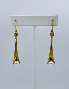 Gennady Osmerkin Diamond Pearl Earrings Lily Flower 18 Karat Gold Modern Art