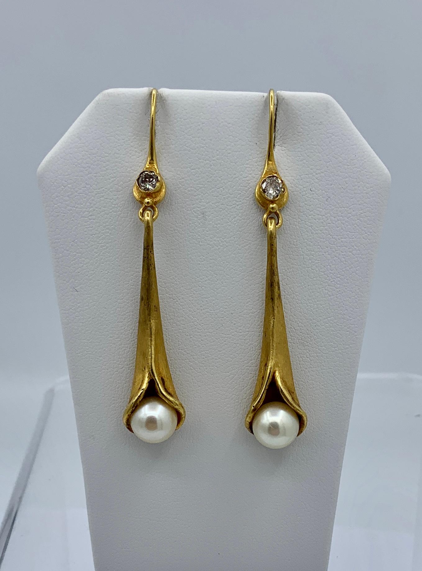 Gennady Osmerkin Diamond Pearl Earrings Lily Flower 18 Karat Gold Modern Art 1