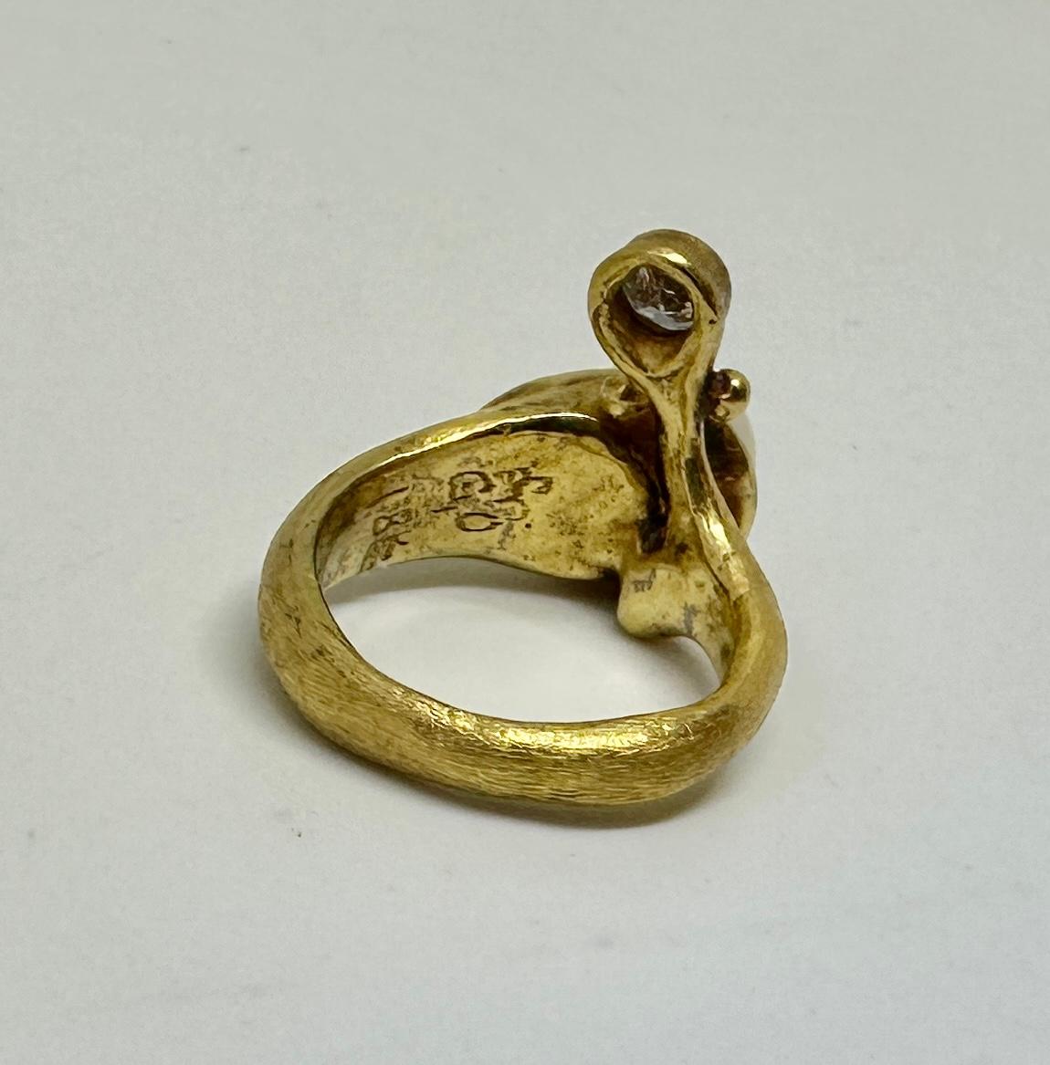 Gennady Osmerkin Diamond Pearl Ring 18 Karat Gold Modern Art Organic Design For Sale 4