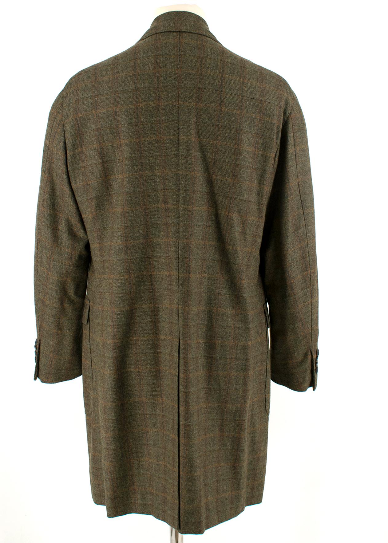 Black Gennano Solito Bespoke Wool Green Checked Coat estimated size L