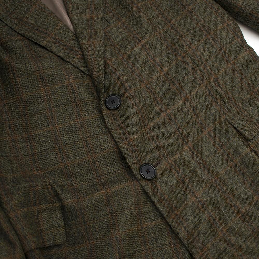 Men's Gennano Solito Bespoke Wool Green Checked Coat estimated size L