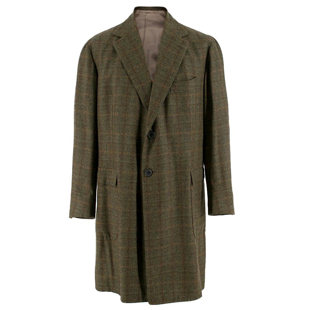 Gennano Solito Bespoke Wool Green Checked Coat estimated size L at 1stDibs