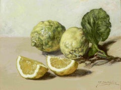 Lemons and Artichoke - Oil on Canvas by Gennaro Bottiglieri - 1950s