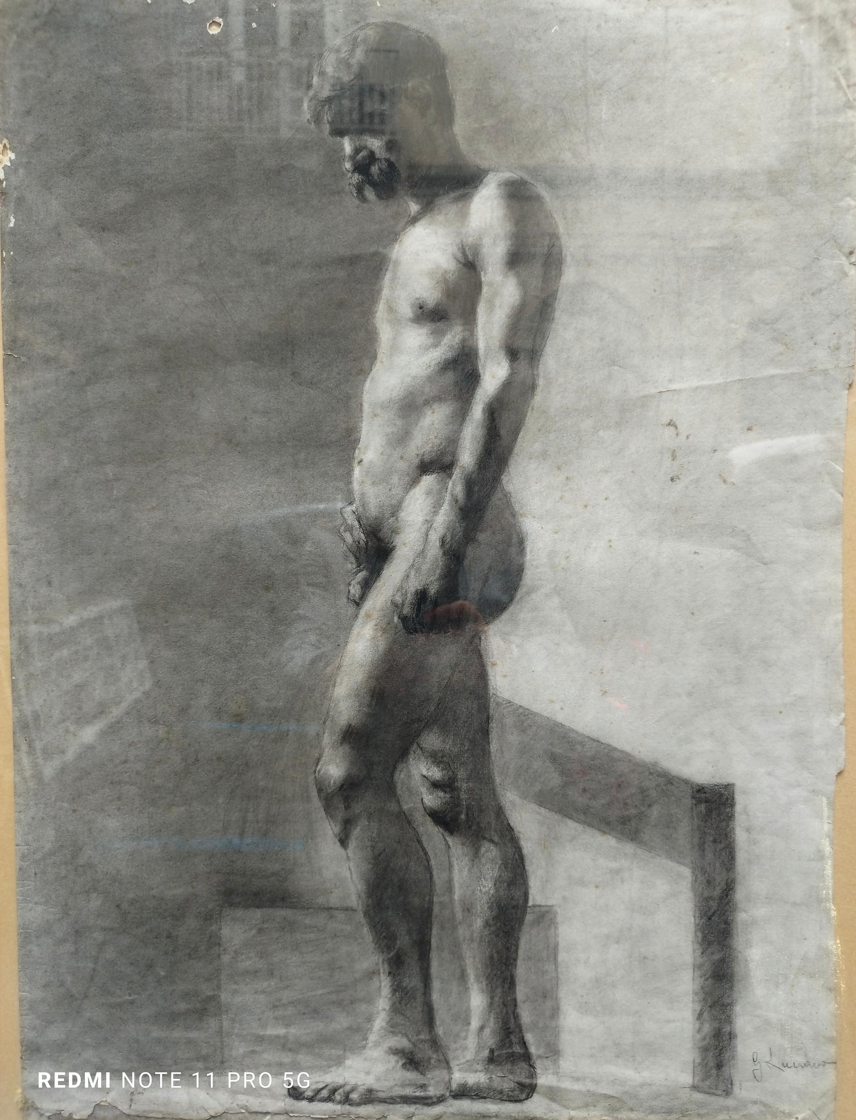 DRAWING OF NAKED MAN - Painting by Gennaro Luciano