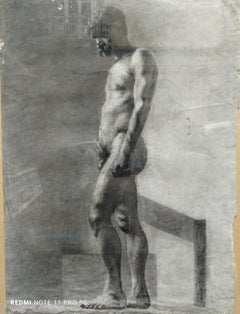 Drawing of Naked Man, Pencil on Paper, Old Masters Style, Framed, 1920