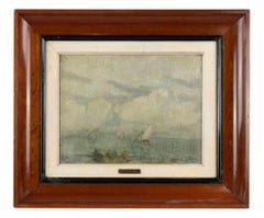 Peinture à l'huile sur toile « Seaside » aux couleurs mélangées de Gennaro Villani, début du XXe siècle