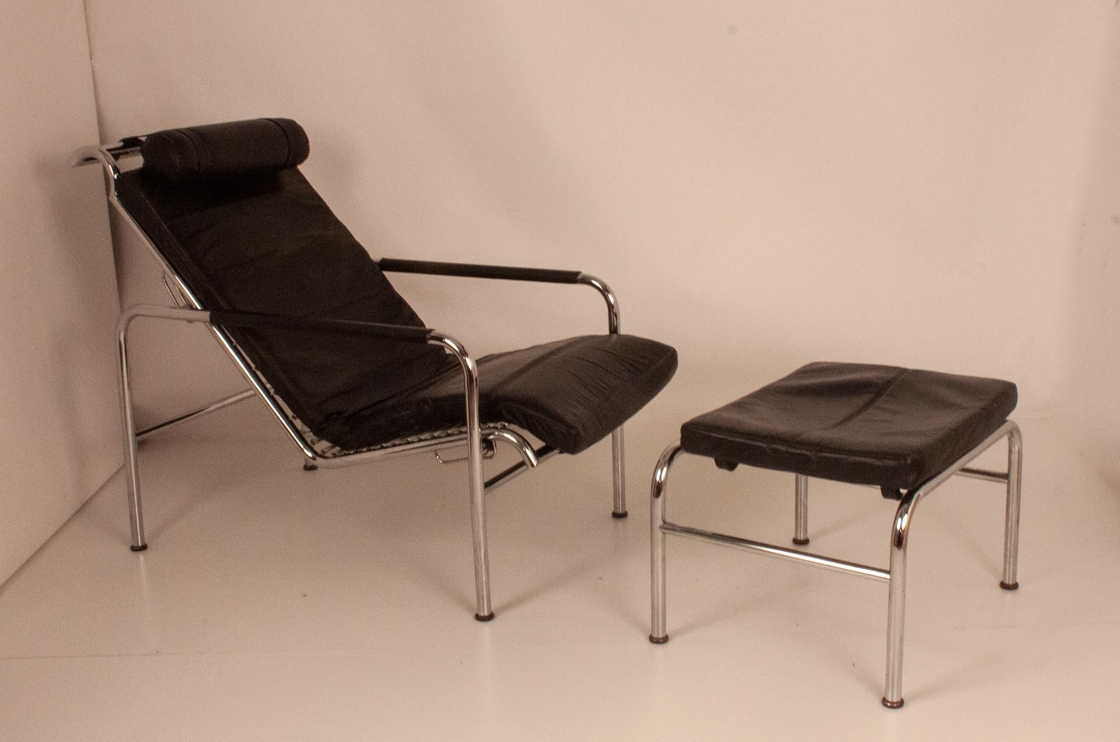 Steel Genni Lounge Chair and Ottoman by Gabriele Mucchi, Italy, 1980s