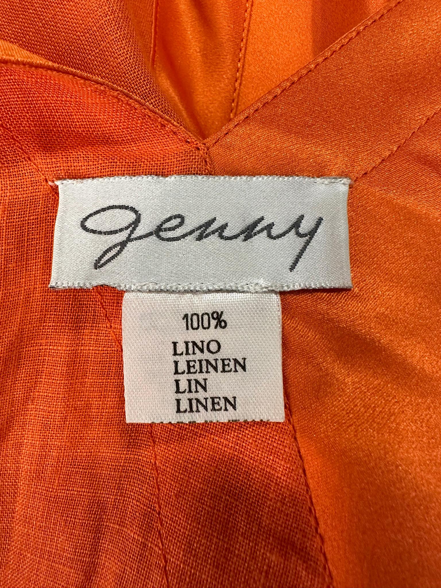 Genny 1990s Mandarin Orange Linen & Silk Kimono Sleeve Sac Dress For Sale 8
