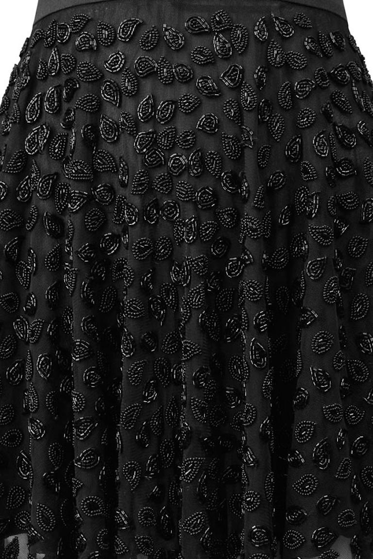 Women's Genny Black Chiffon Fancy Skirt With Extraordinary Paisley Beading For Sale