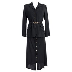 Genny Black Gold Viscose Evening Suit Skirt and Jacket
