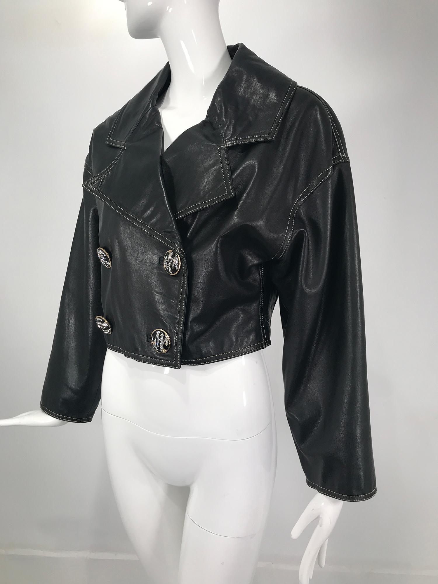 cropped leather bomber jacket