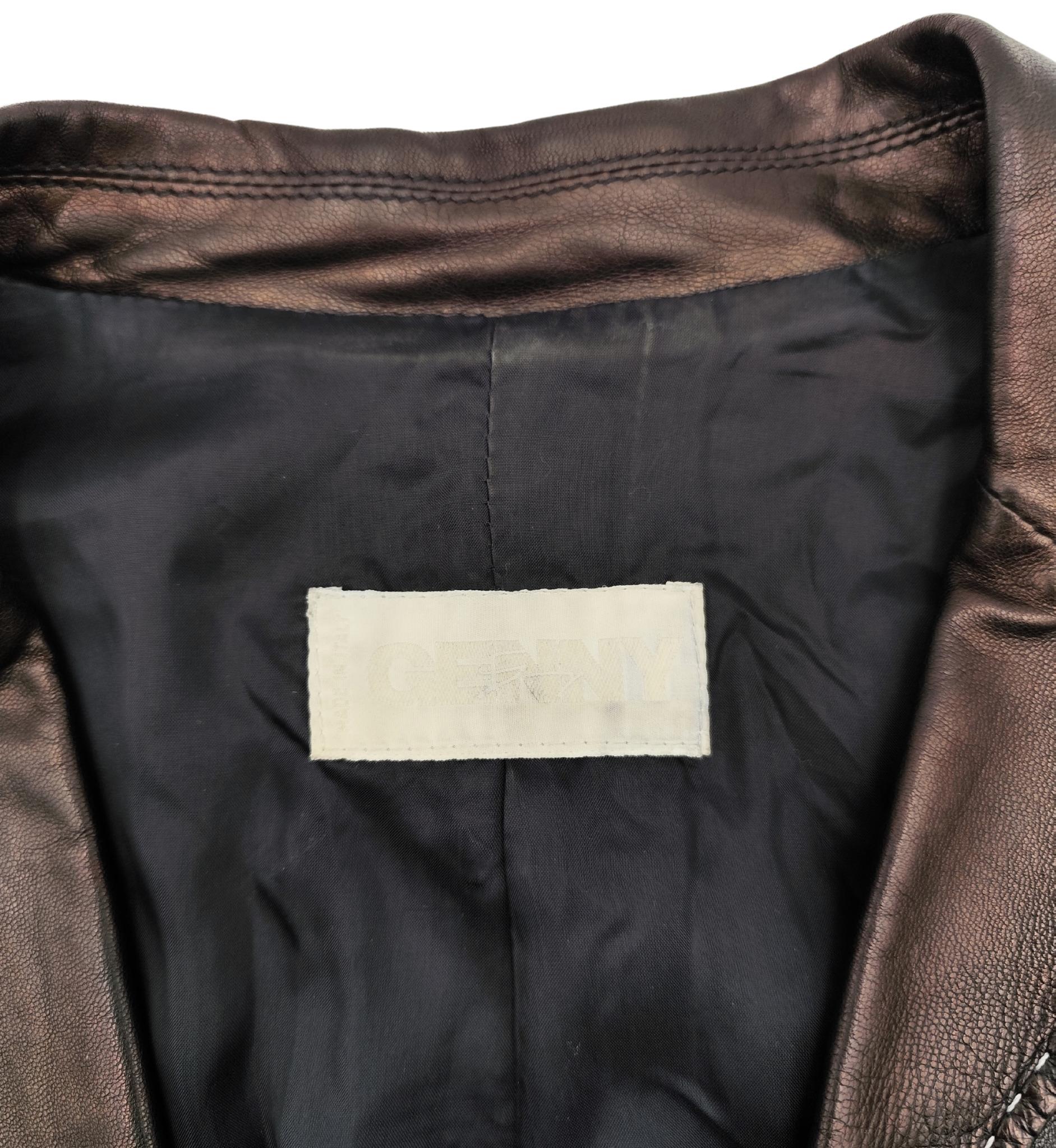 Genny black leather contrast stitching blazer For Sale 6
