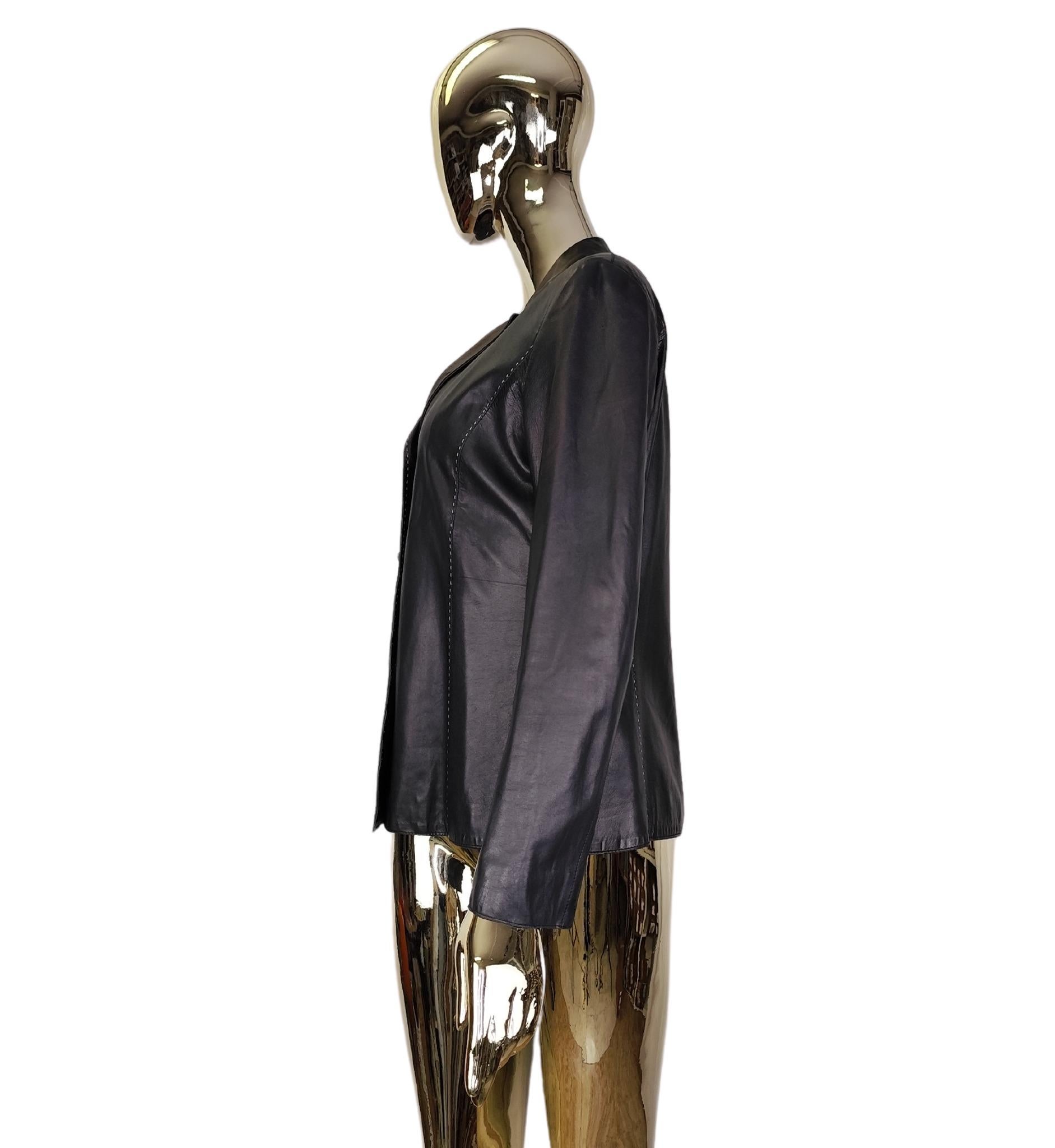 Genny black leather contrast stitching blazer In Good Condition For Sale In Milano, IT