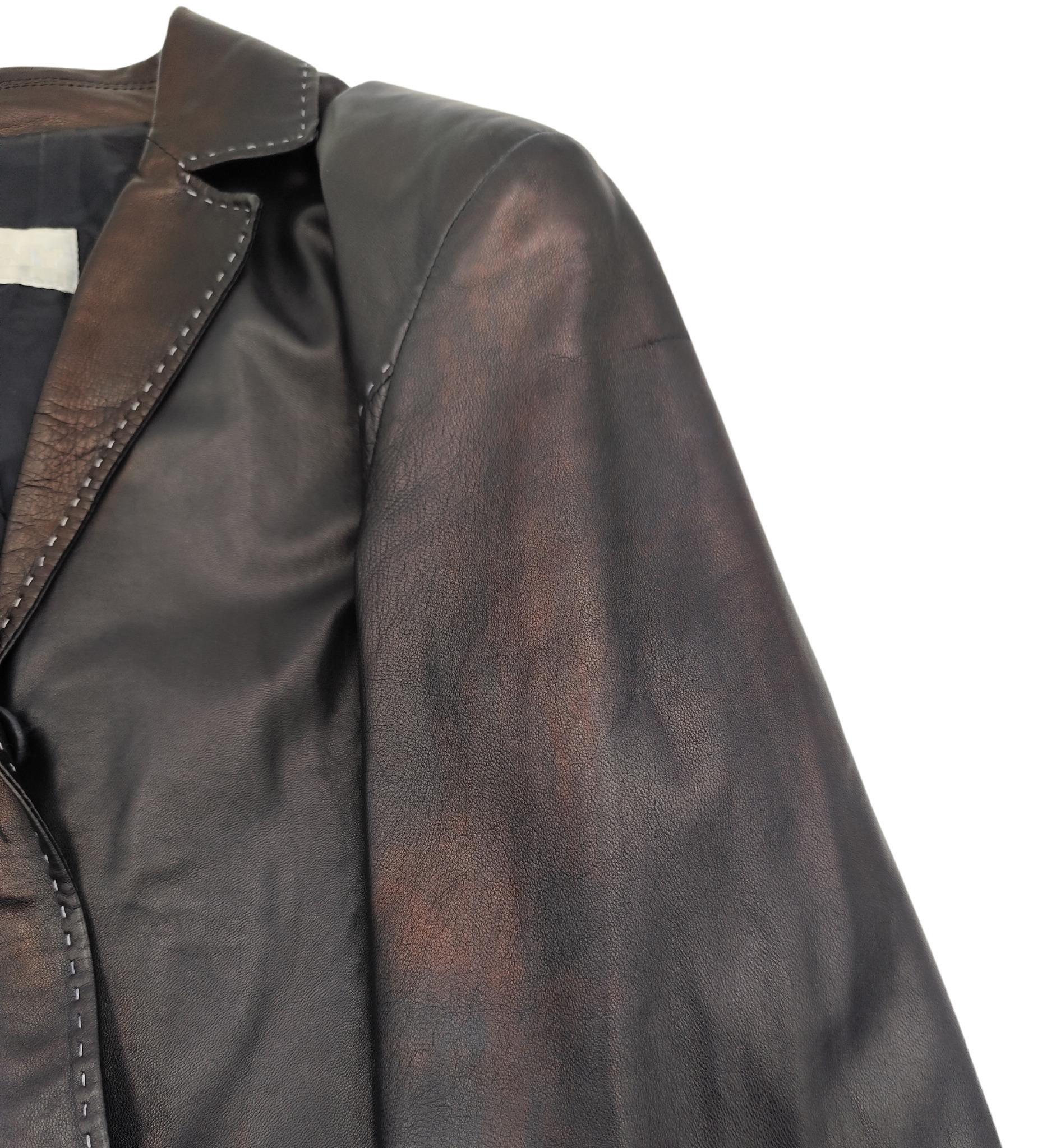 Genny black leather contrast stitching blazer For Sale 1
