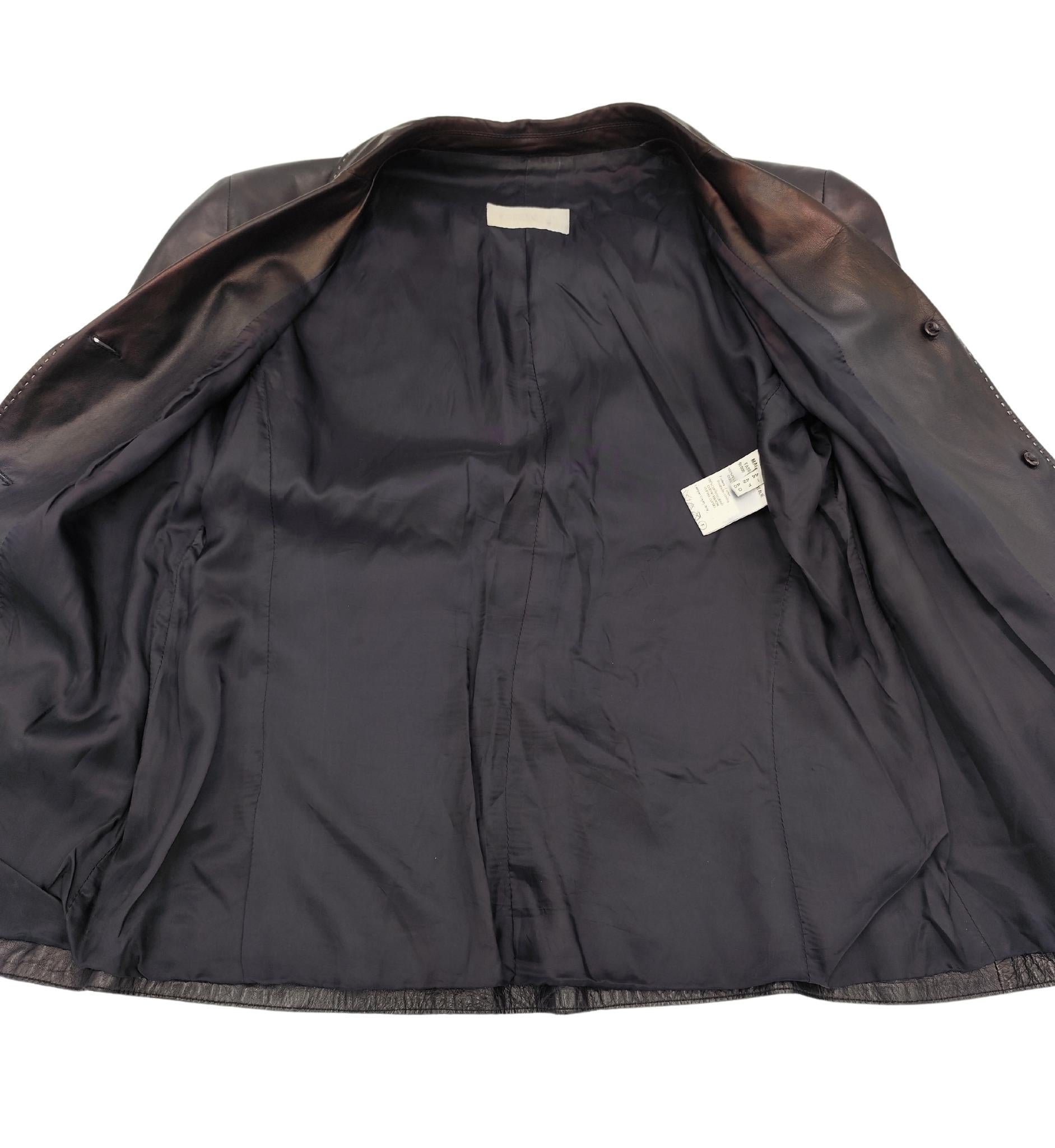 Genny black leather contrast stitching blazer For Sale 3