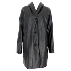 Genny Black Leather Oversize Coat Vintage 1990s
