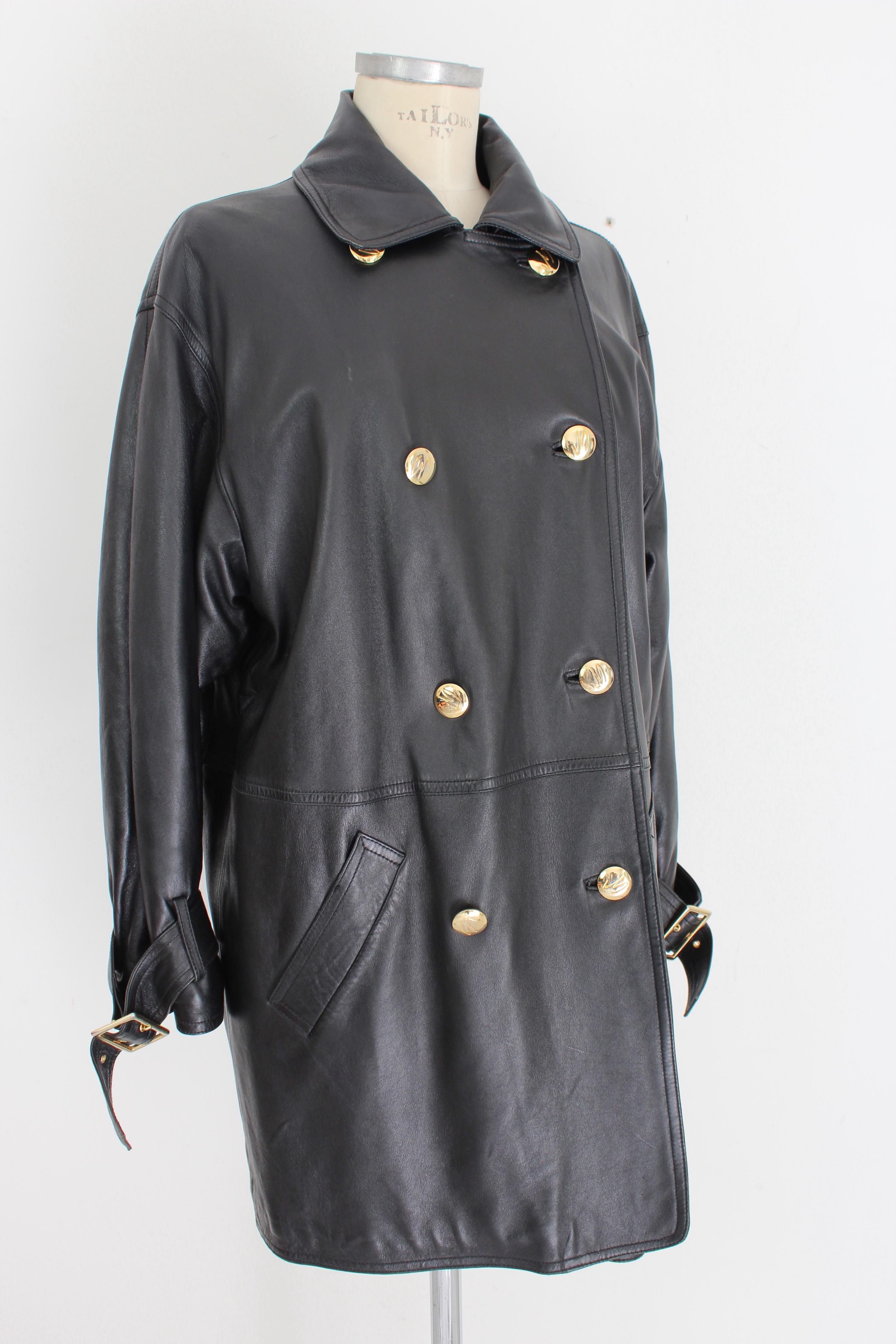 Women's Genny Black Leather Oversize Double Breasted Coat