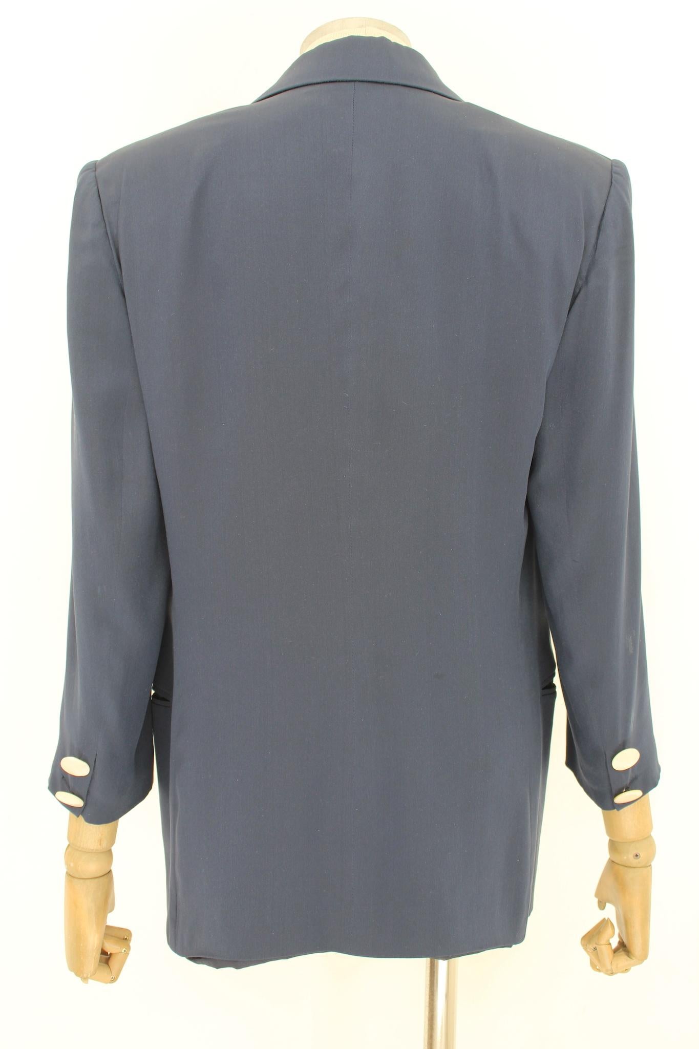 Genny Blue Silk Classic Vintage Jacket 1980s In Excellent Condition For Sale In Brindisi, Bt