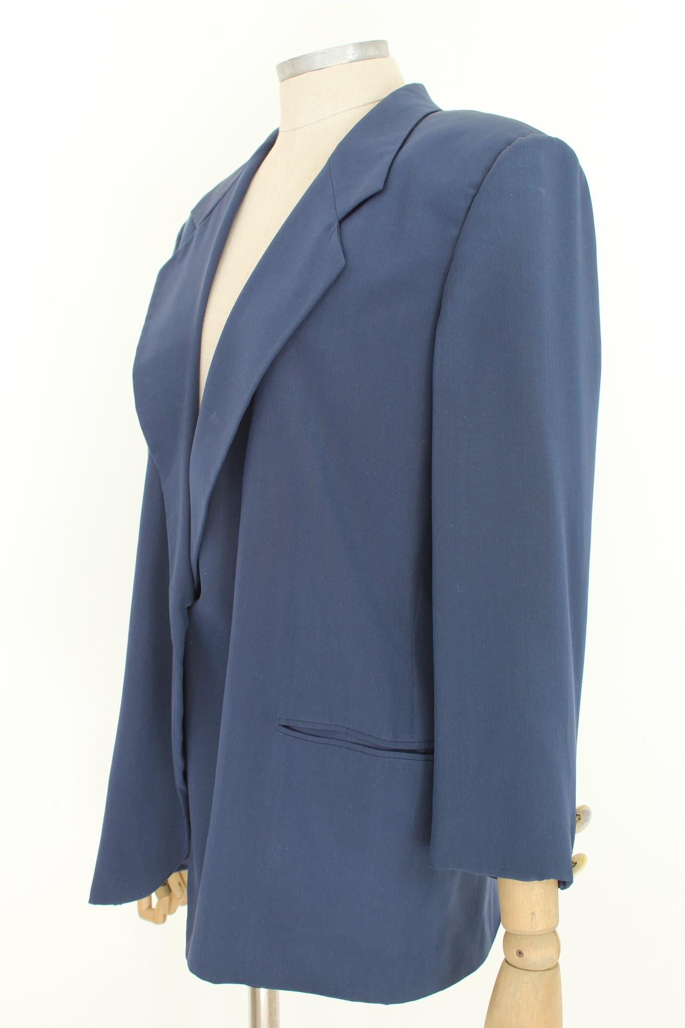 Genny Blue Silk Classic Vintage Jacket 1980s For Sale 2