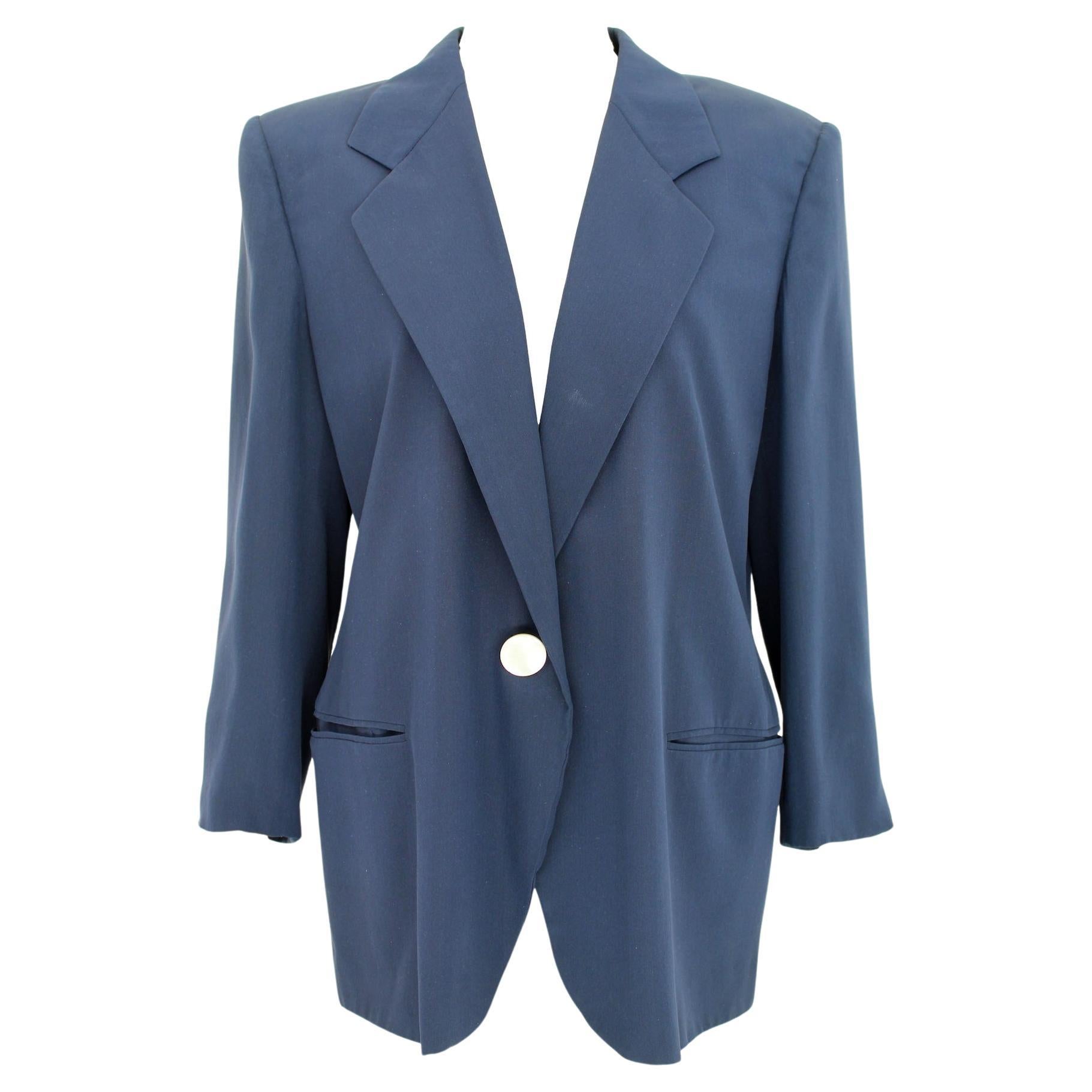 Glänzende blaue Seide Klassische Vintage Jacke 1980er
