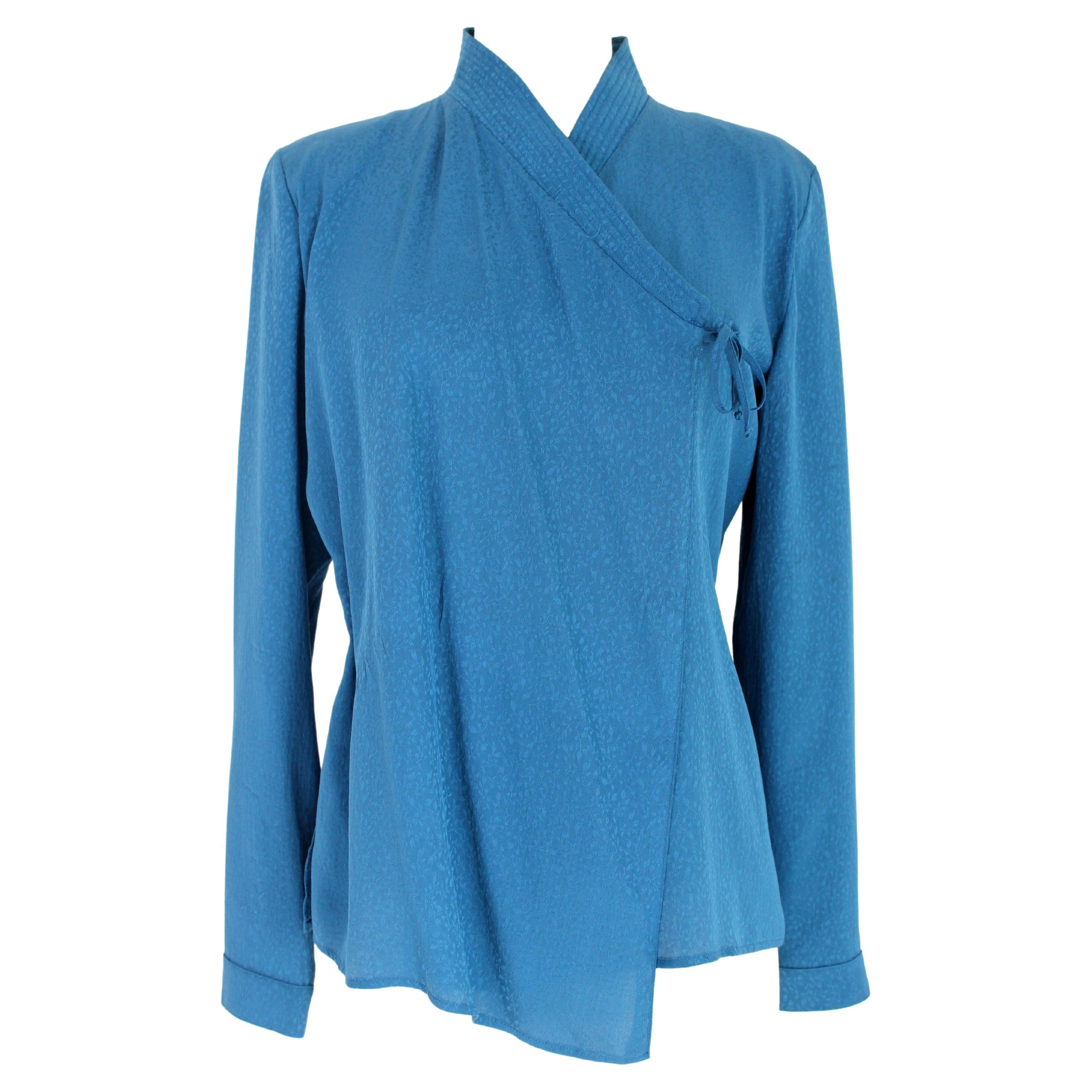 Genny Blue Silk Floral Shirt Blouse