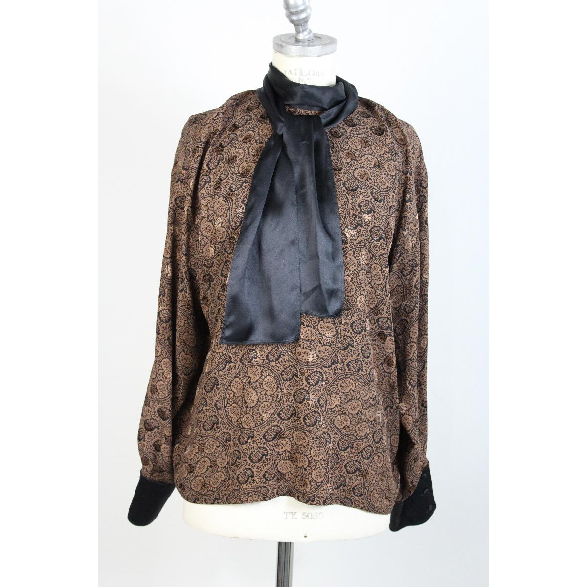 Women's Genny Brown Black Silk Evening Vintage Skirt Suit 1980s