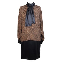 Genny Brown Black Silk Evening Vintage Skirt Suit 1980s