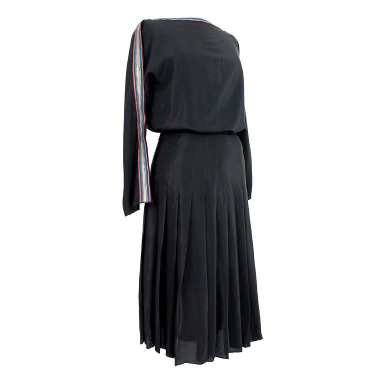 Genny By Gianni Versace Black Gold Silk Pleated Evening Skirt Suit and ...