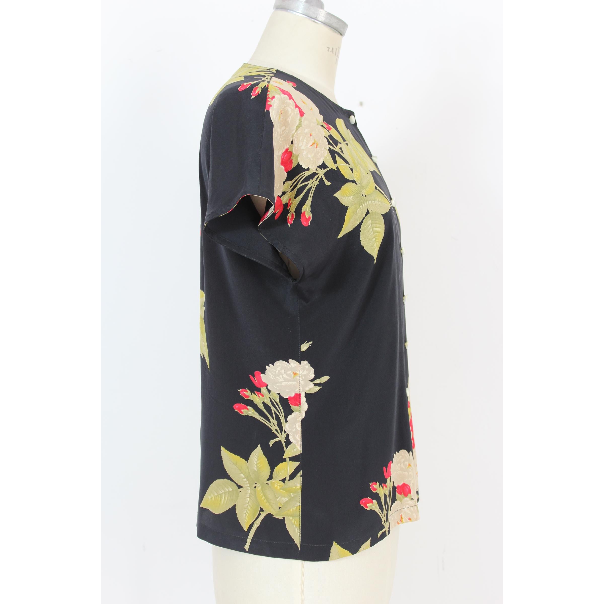 Genny By Gianni Versace Black Silk Floral Shirt 80s In Excellent Condition In Brindisi, Bt