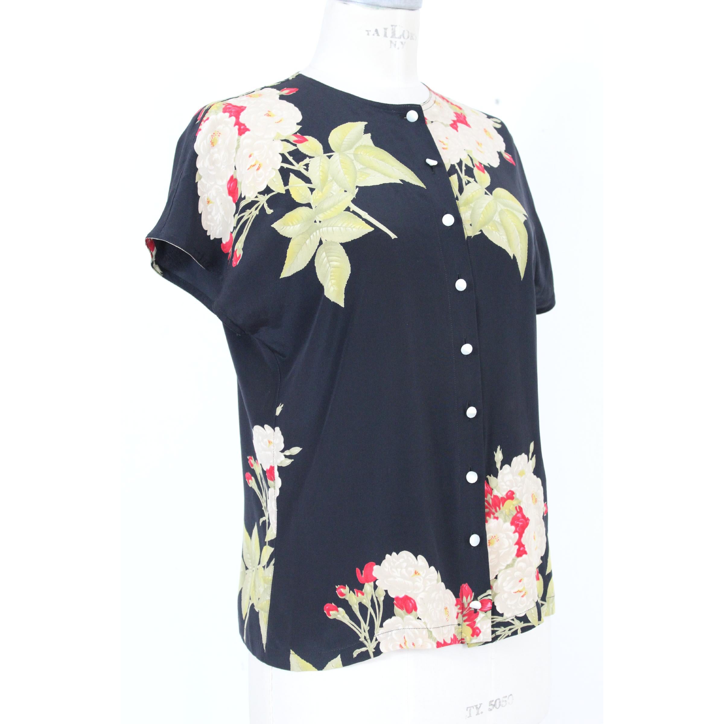 Women's Genny By Gianni Versace Black Silk Floral Shirt 80s