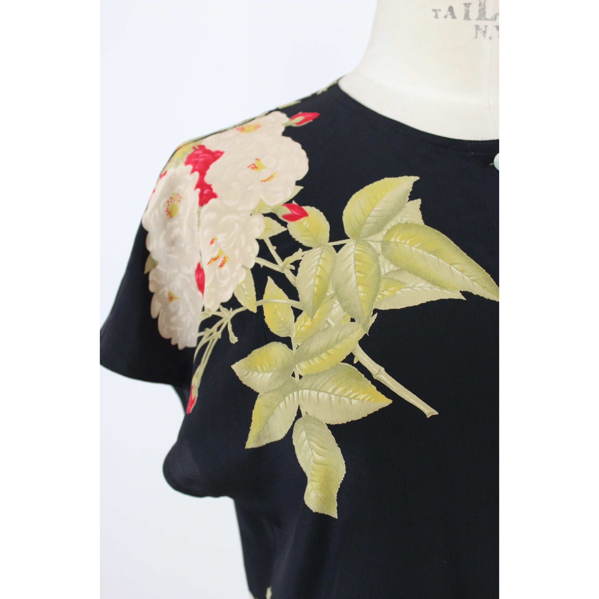 Genny By Gianni Versace Black Silk Floral Shirt 80s 1