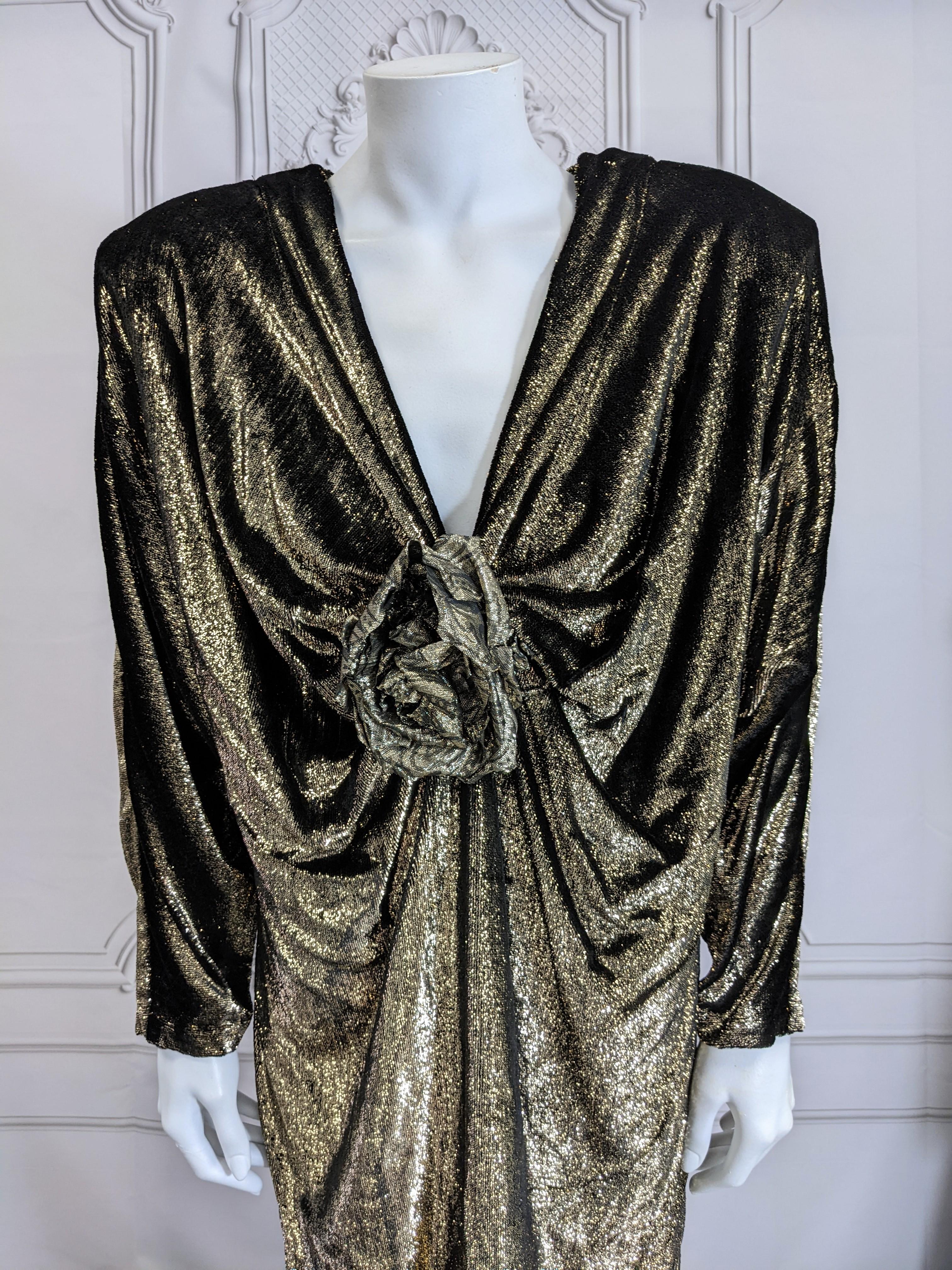 Black Genny by Gianni Versace Draped Lurex Velvet Dress For Sale