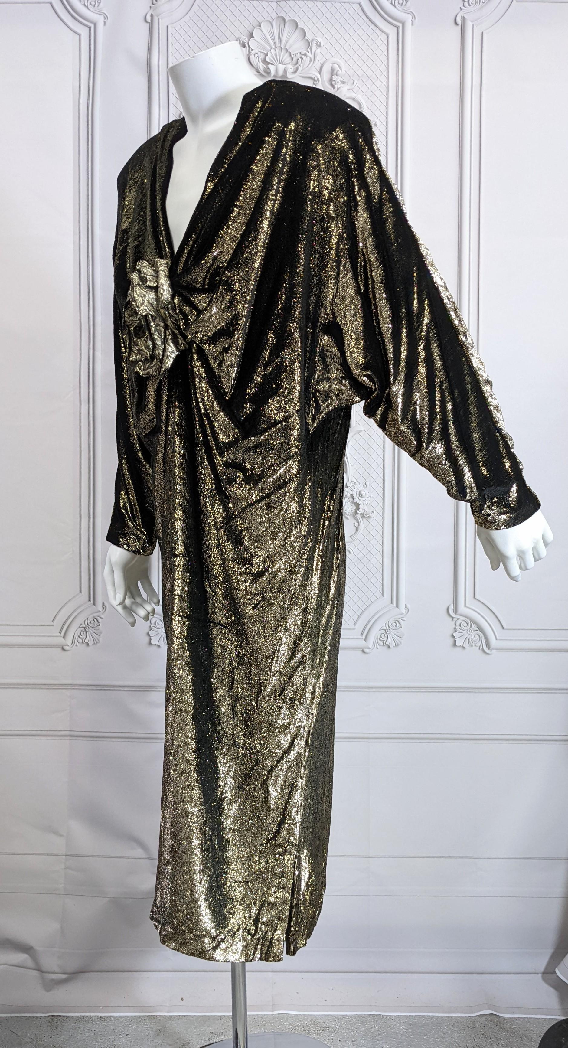 Genny by Gianni Versace Draped Lurex Velvet Dress In Good Condition In New York, NY
