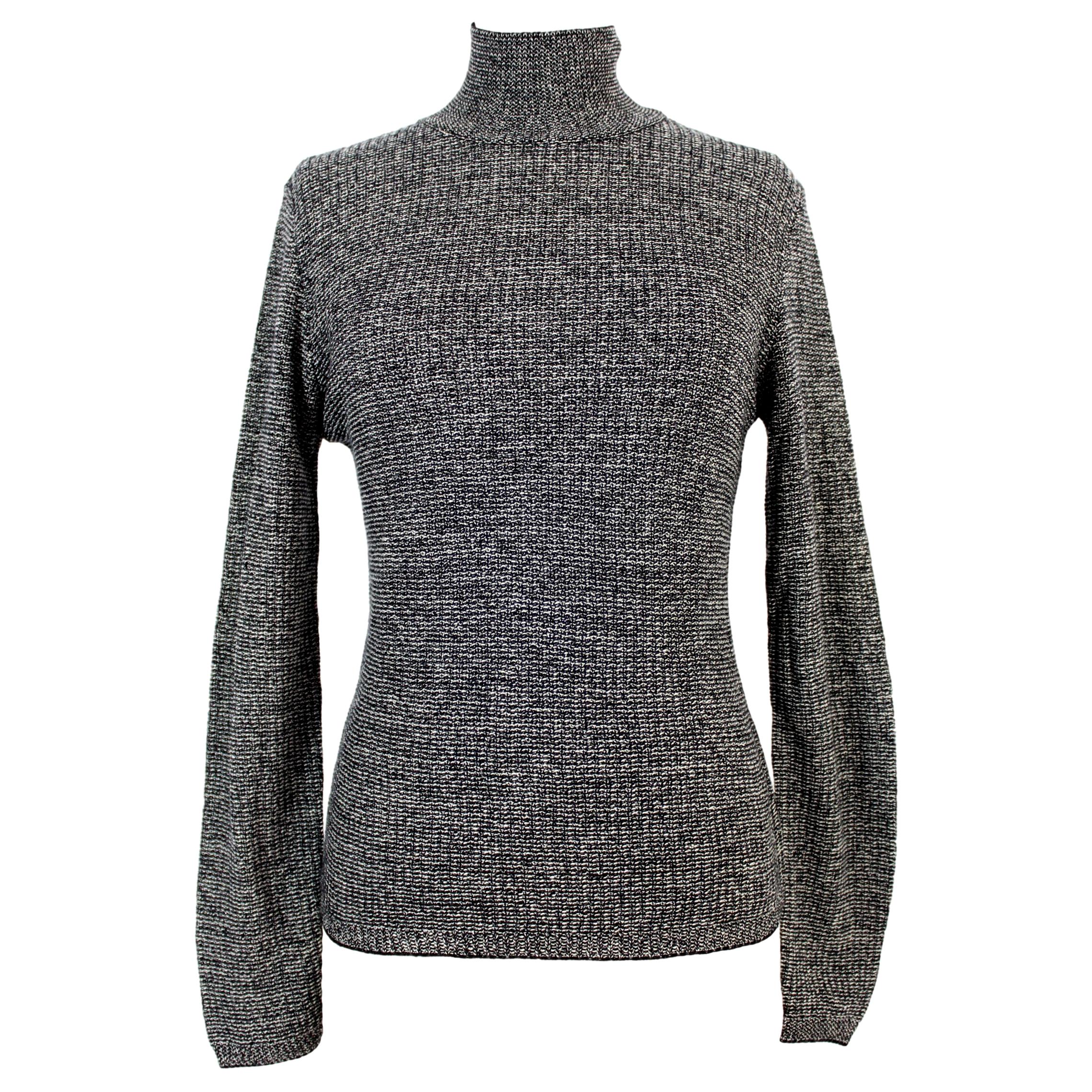 Genny by Gianni Versace Gray Salt Pepper Cashmere Turtleneck Sweater 1980s