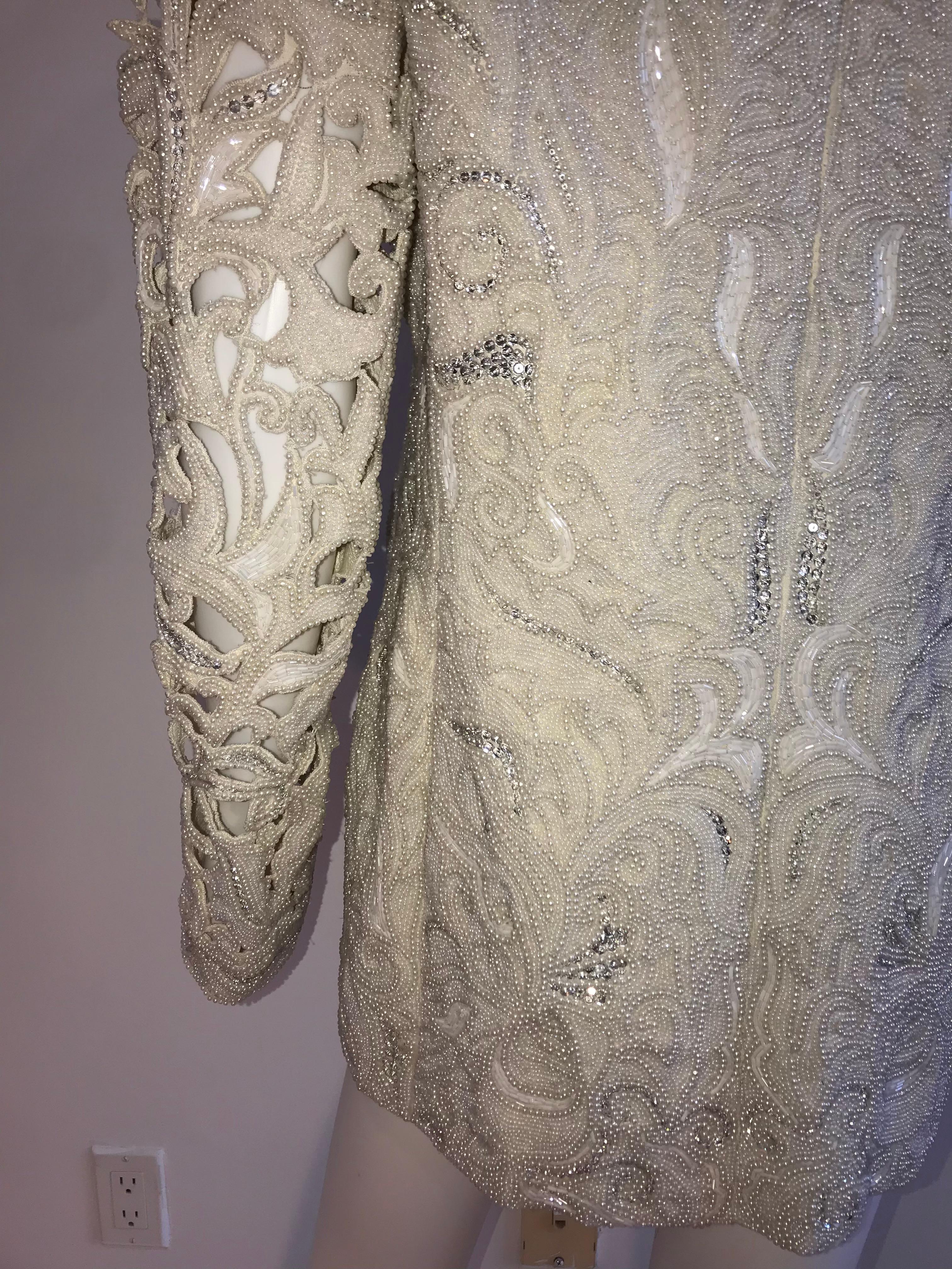 Genny by Gianni Versace Intricate Pearl and Diamond Beaded Cutout Ivory Jacket For Sale 2