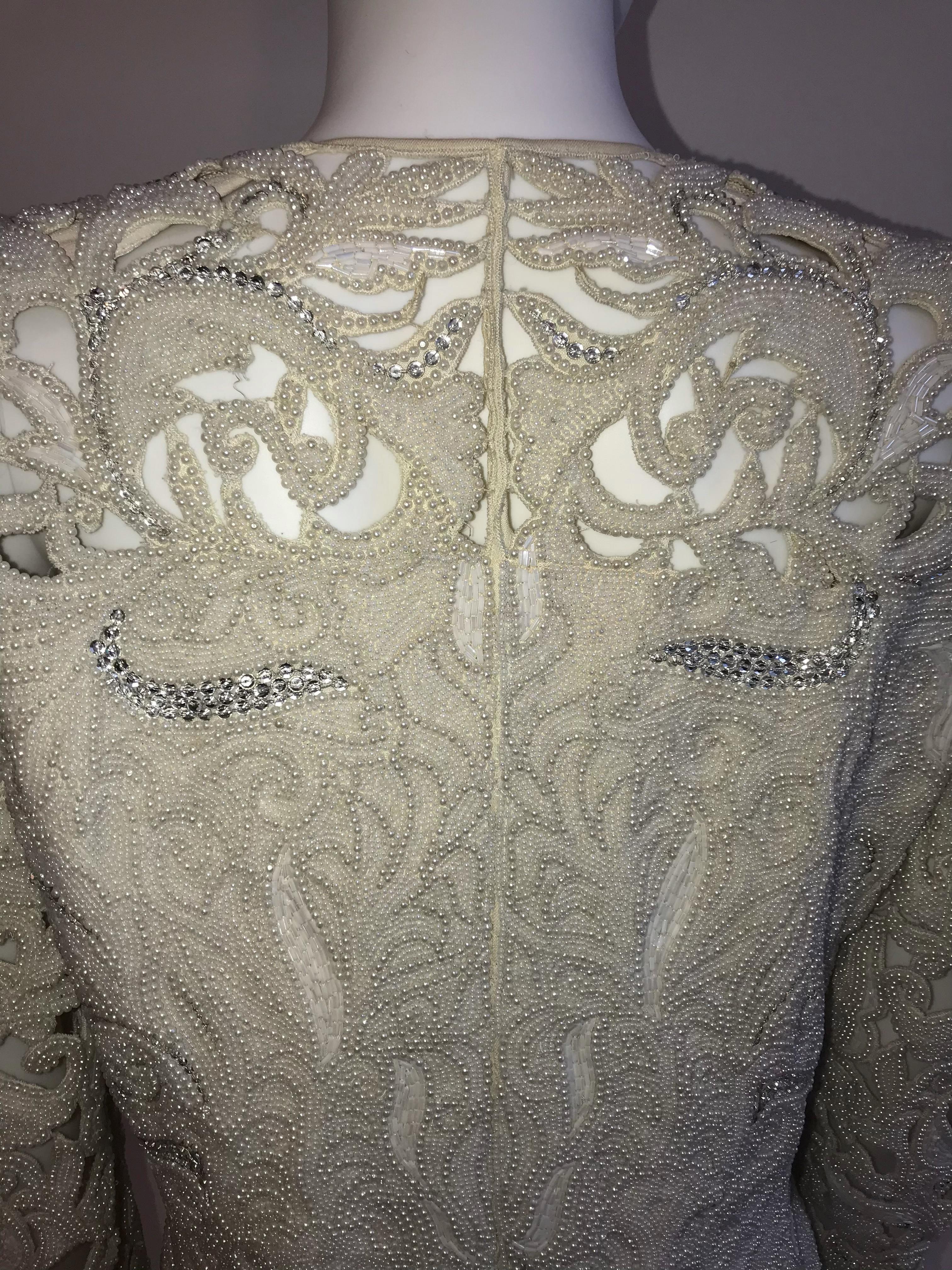 Women's Genny by Gianni Versace Intricate Pearl and Diamond Beaded Cutout Ivory Jacket For Sale