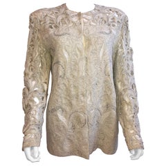 Genny by Gianni Versace Intricate Pearl and Diamond Beaded Cutout Ivory Jacket