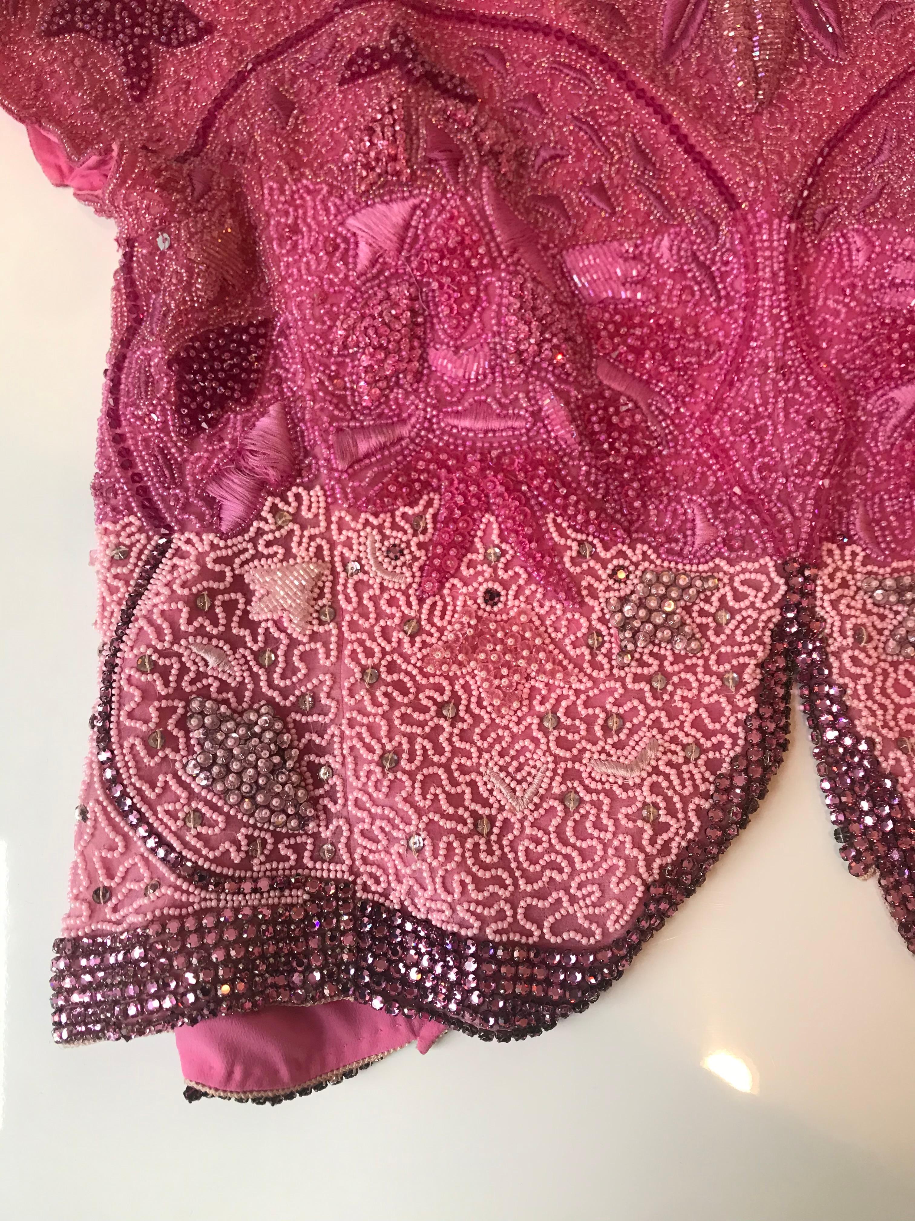 Genny by Gianni Versace Pink Beaded Diamond Embroidered Short Sleeve Jacket For Sale 5