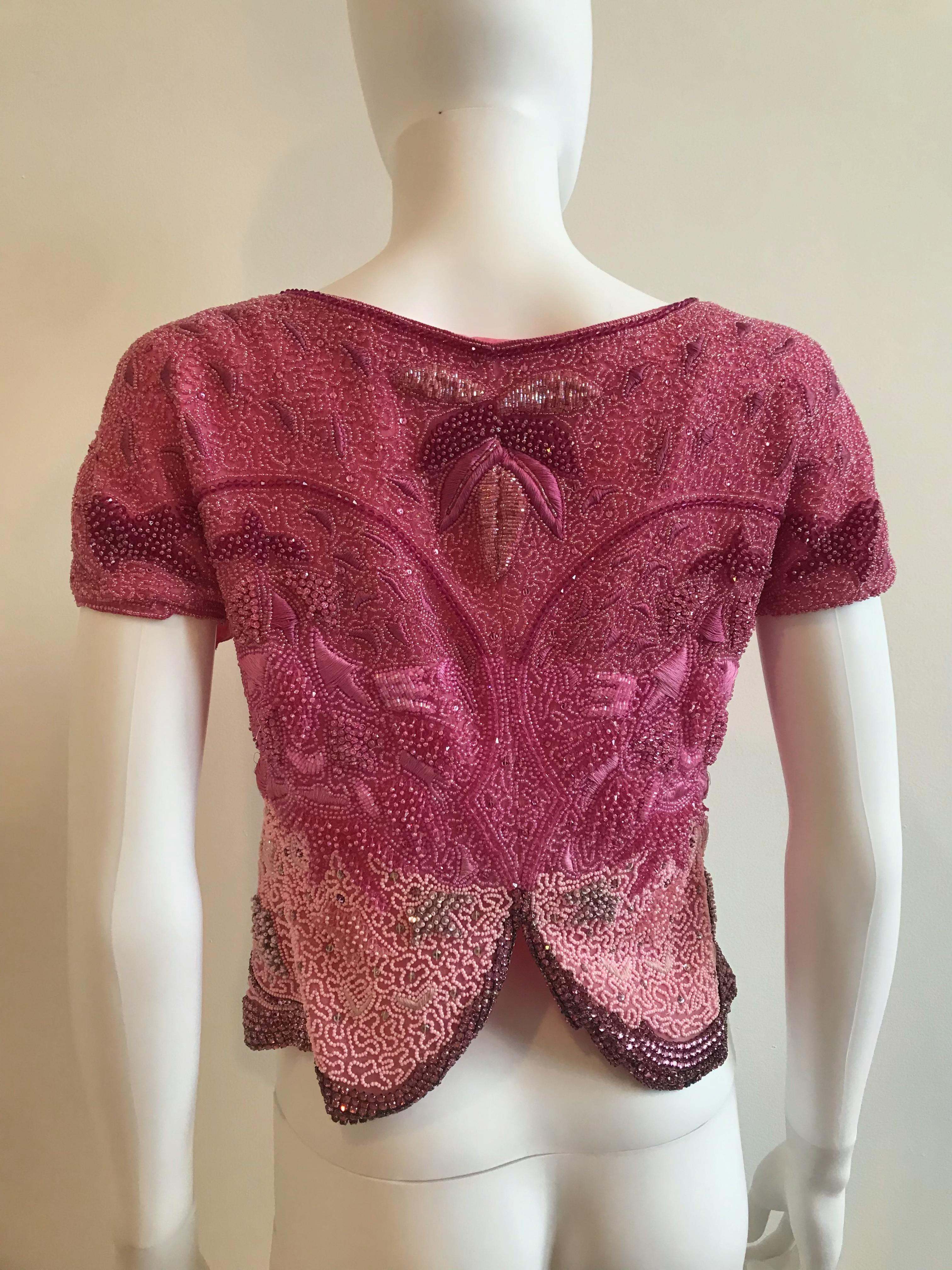 Women's Genny by Gianni Versace Pink Beaded Diamond Embroidered Short Sleeve Jacket For Sale