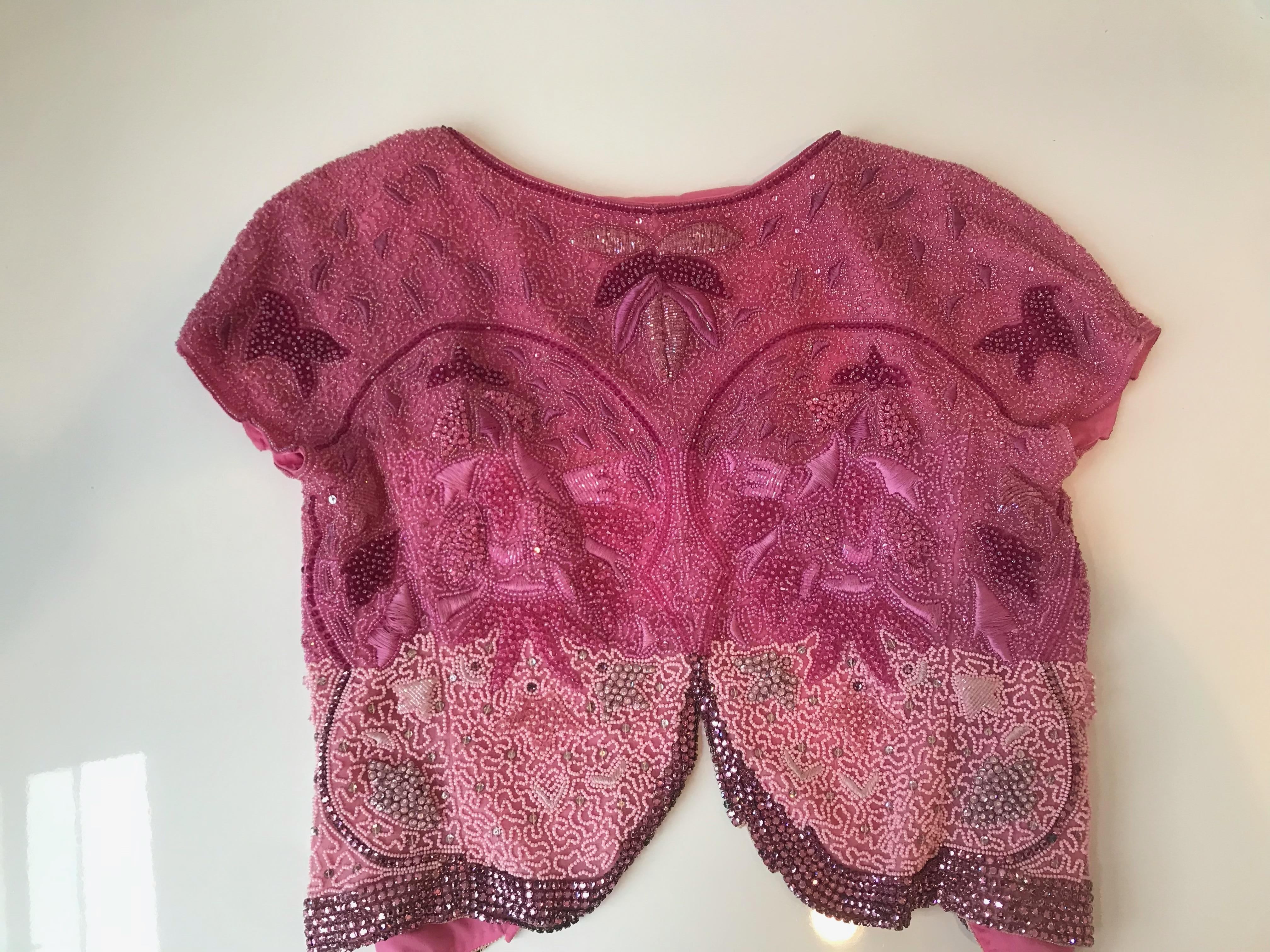 Genny by Gianni Versace Pink Beaded Diamond Embroidered Short Sleeve Jacket For Sale 3