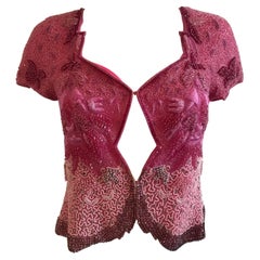 Genny by Gianni Versace Pink Beaded Diamond Embroidered Short Sleeve Jacket