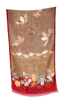 Genny by Gianni Versace Vintage Scarf 1980s Floral Burgundy Wool Silk Fringes