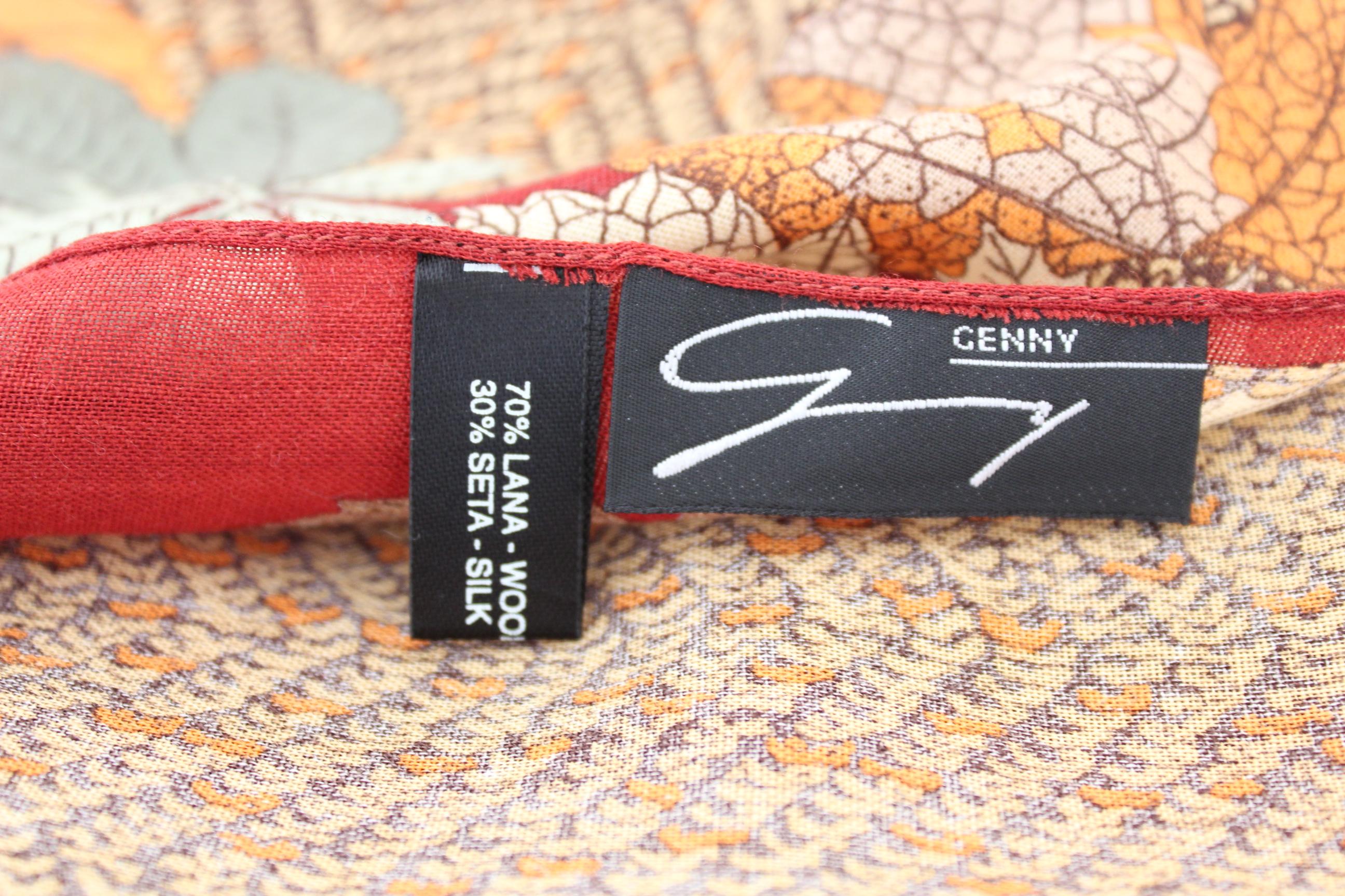 Women's Genny by Gianni Versace Vintage Scarf 1980s Floral Burgundy Wool Silk Fringes