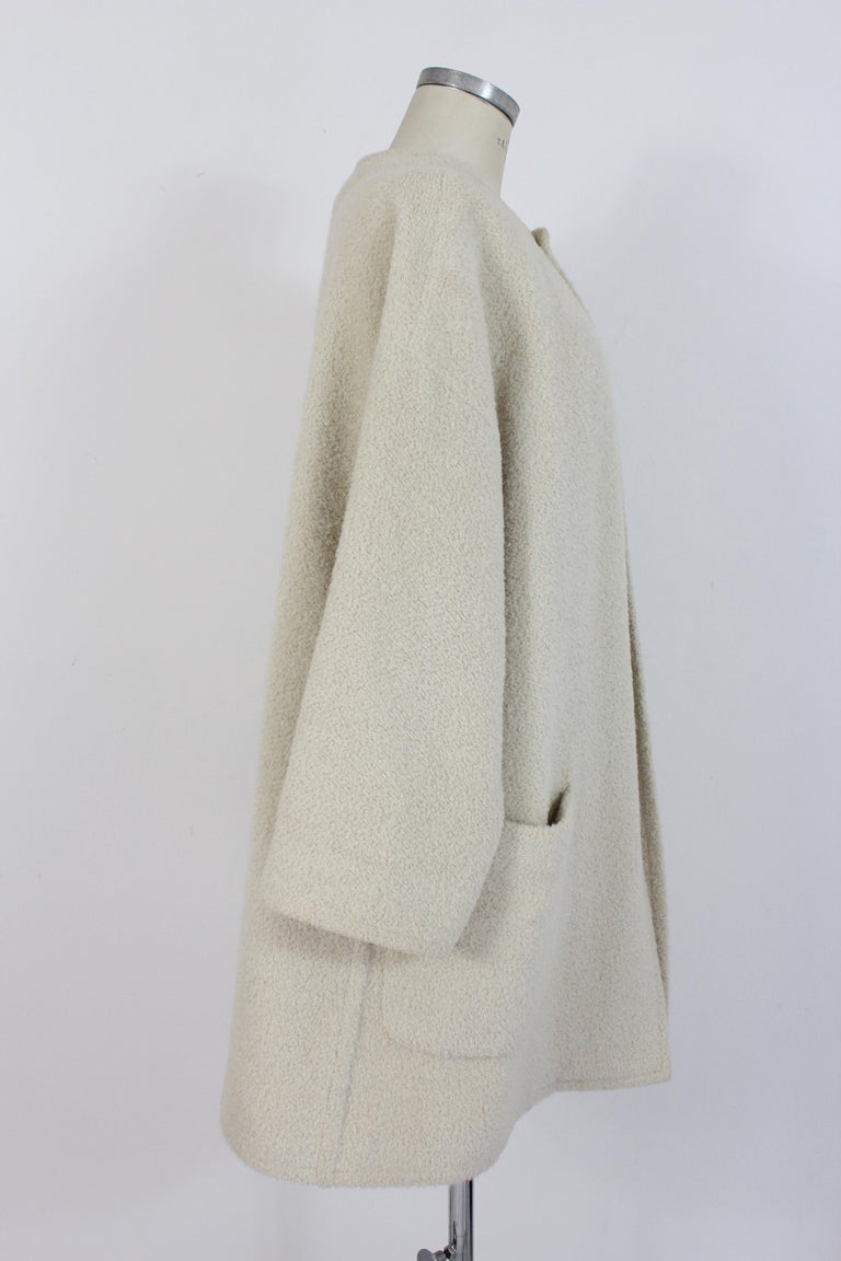 Genny by Versace Beige Alpaca Wool Boucle Short Coat For Sale at 1stDibs
