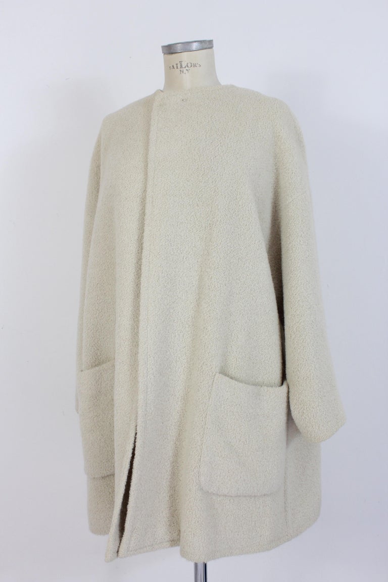 Genny by Versace Beige Alpaca Wool Boucle Short Coat For Sale at 1stDibs