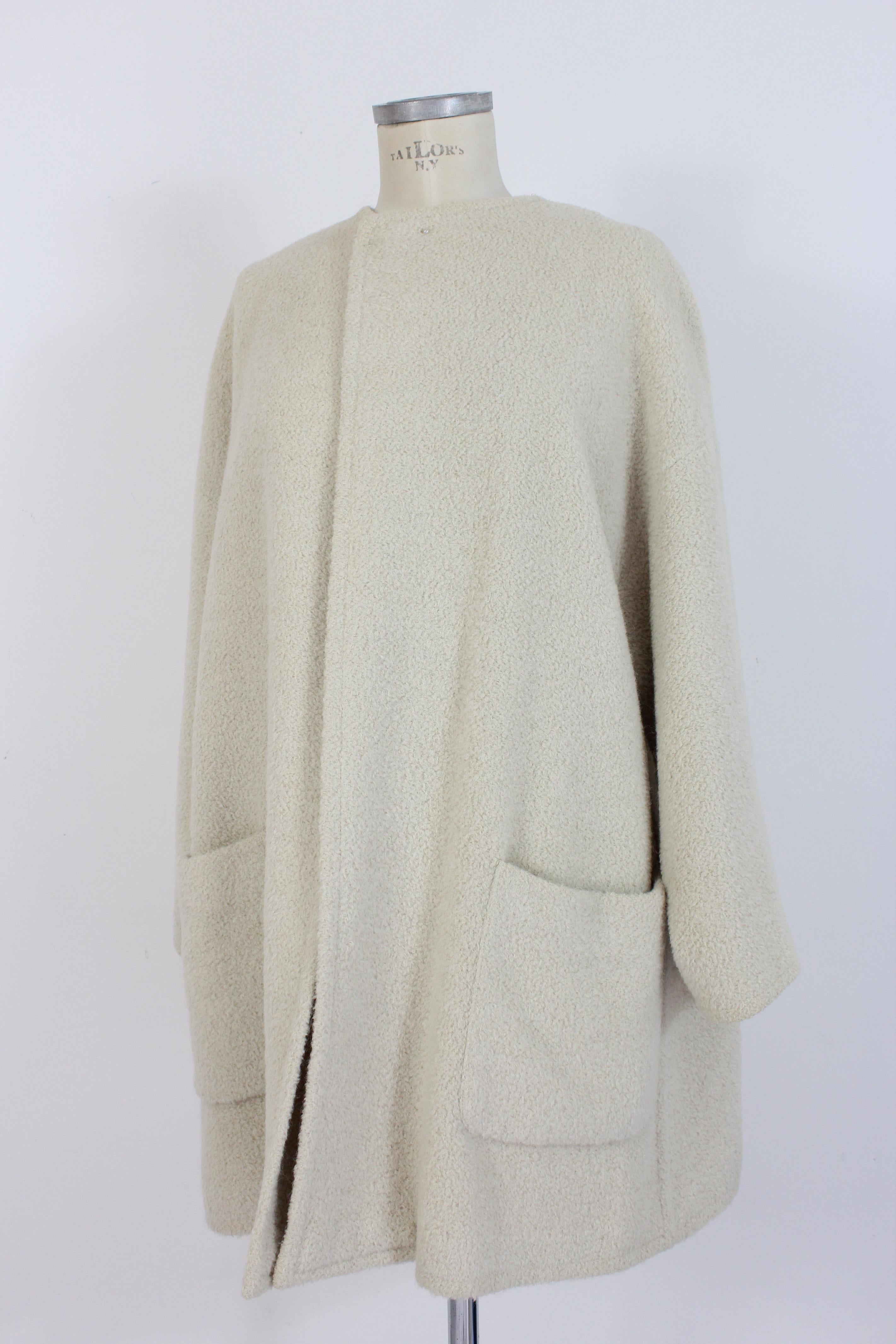 Women's Genny by Versace Beige Alpaca Wool Boucle Short Coat
