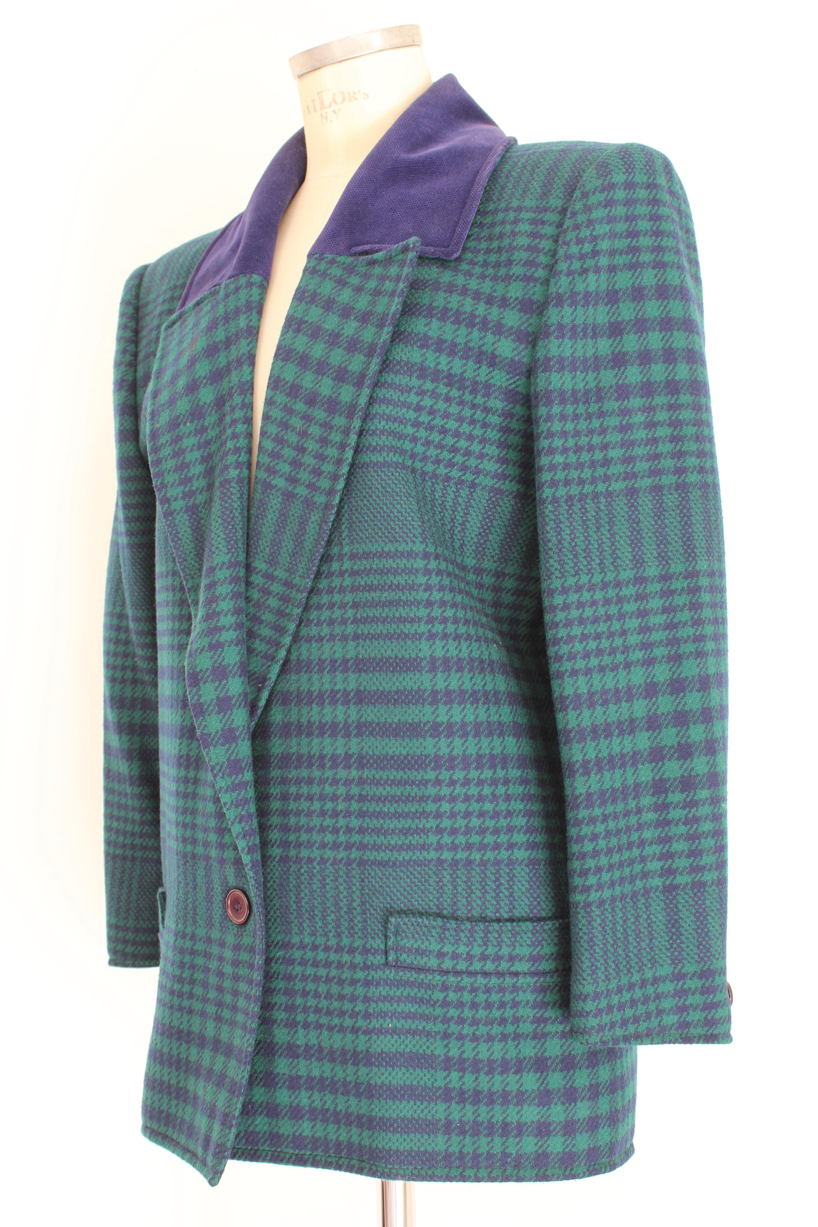 Gray Genny By Versace Blue Green Cashmere Wool Check Blazer