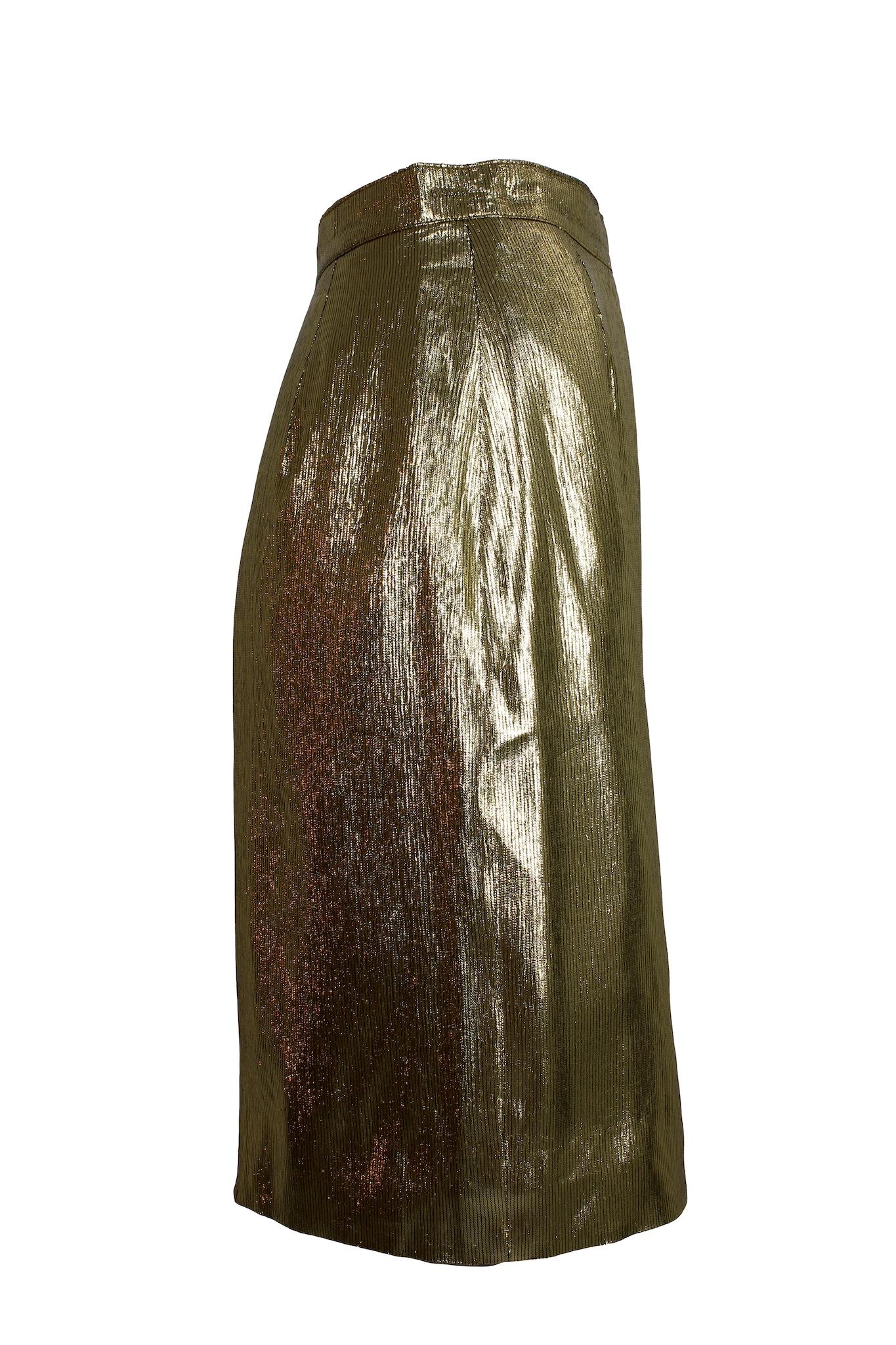 Brown Genny Gold Silk Lurex Evening Short Skirt 1980s For Sale